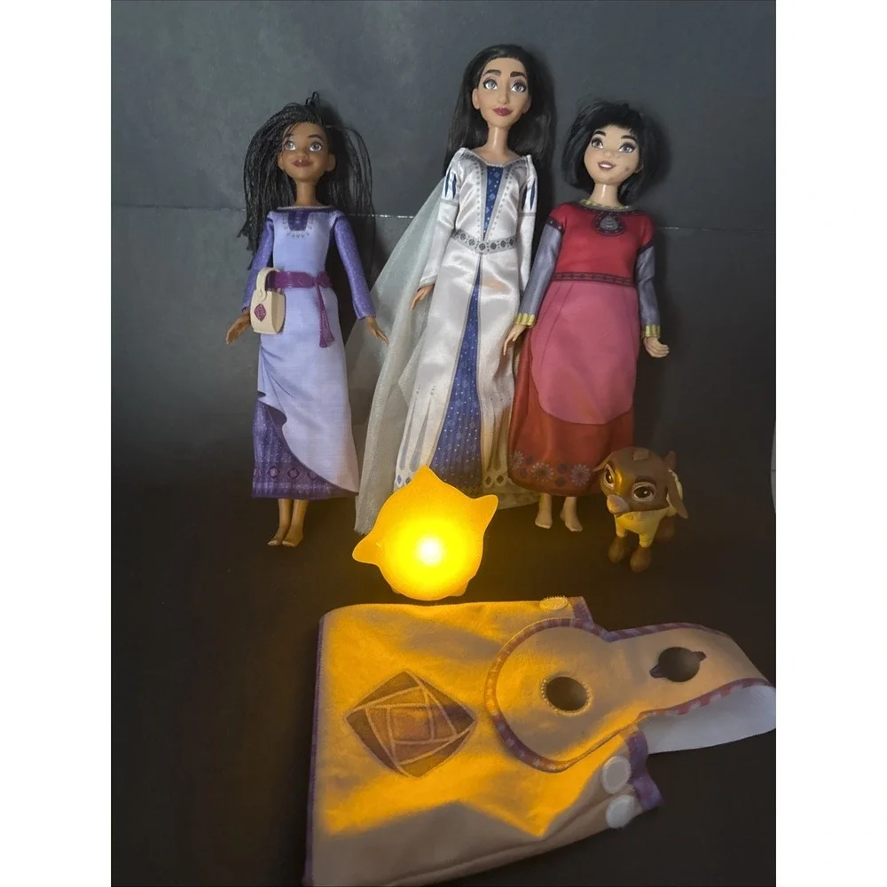 Disney Wish Dolls Asha Dahlia Queen Amaya Valentino Glow Star & Bag Lot Of 6